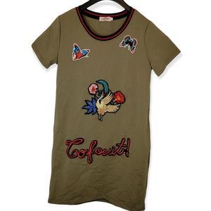 Yativi Army Green Embroidered Detail Midi Dress Size Small